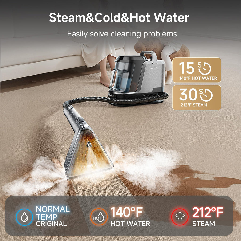 uwant Carpet Cleaner Machine with Steam&Hot&Cold Water System 18Kpa Powerful Suction Upholstery Cleaner Machine with Pet Pro Cleaner for Pets, Carpet Steam Cleaner with Specialty Tools for Cars