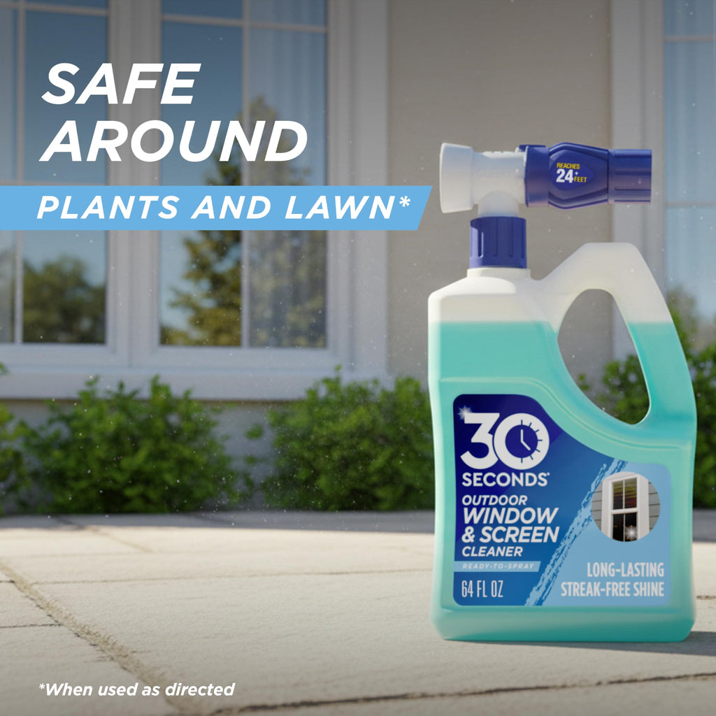 30 SECONDS Outdoor Window & Screen Concentrated Cleaner for Glass, Patio Doors, Fiberglass, Furniture - No Screen Removal Required, Spray & Rinse - Hose End Spray Attachment (2 PACK)