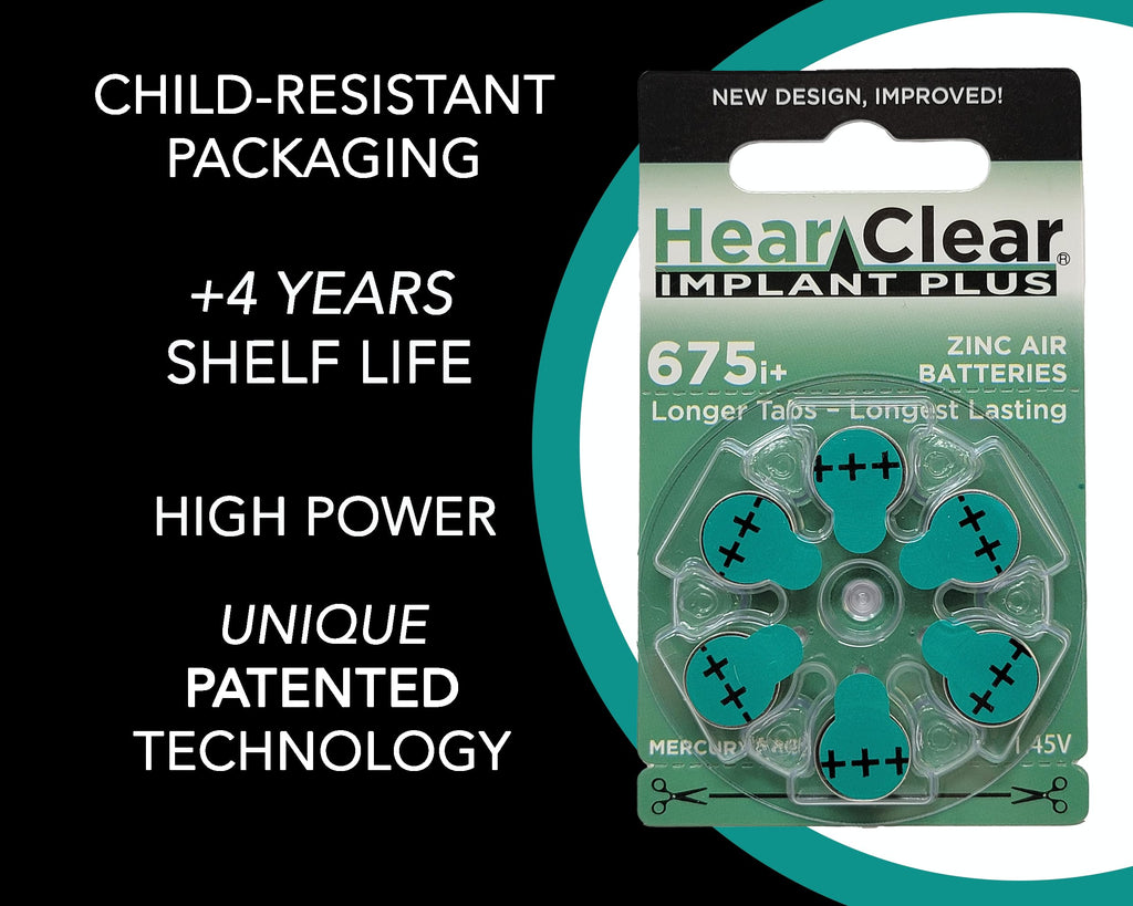 Hear Clear Size 675P Cochlear Implant Hearing Aid Batteries Green Tab (60 Batteries)
