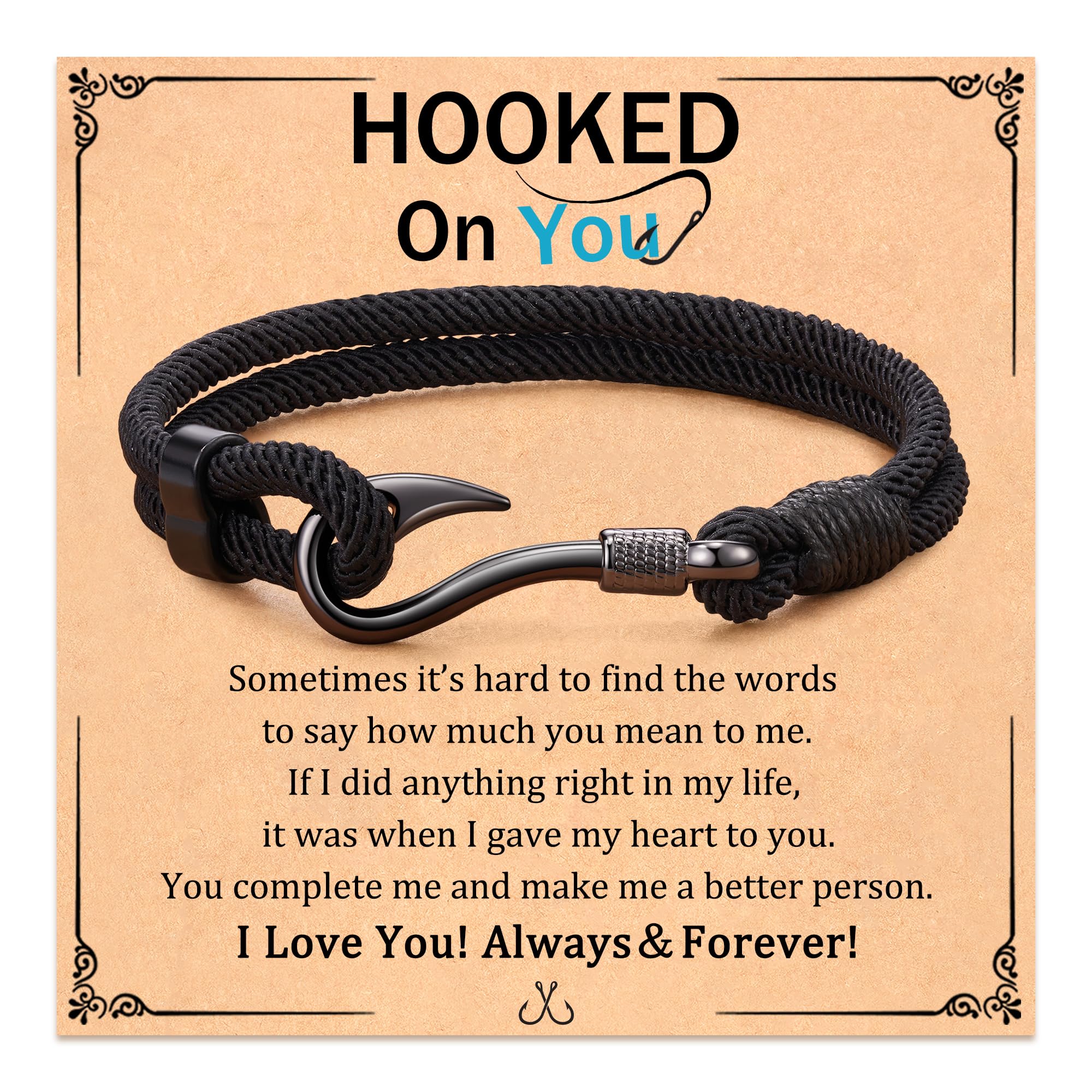 Fishing Gifts for Men Cool Black Fishing Bracelet Accessories Stuff Jewelry