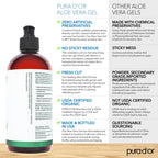 PURA D'OR 16 Oz ORGANIC Aloe Vera Gel - Unscented - All Natural - ZERO Artificial Preservatives - Deeply Hydrating & Moisturizing - Sunburn, Bug Bites, Rashes, Small Cuts, Eczema Relief - Skin & Hair