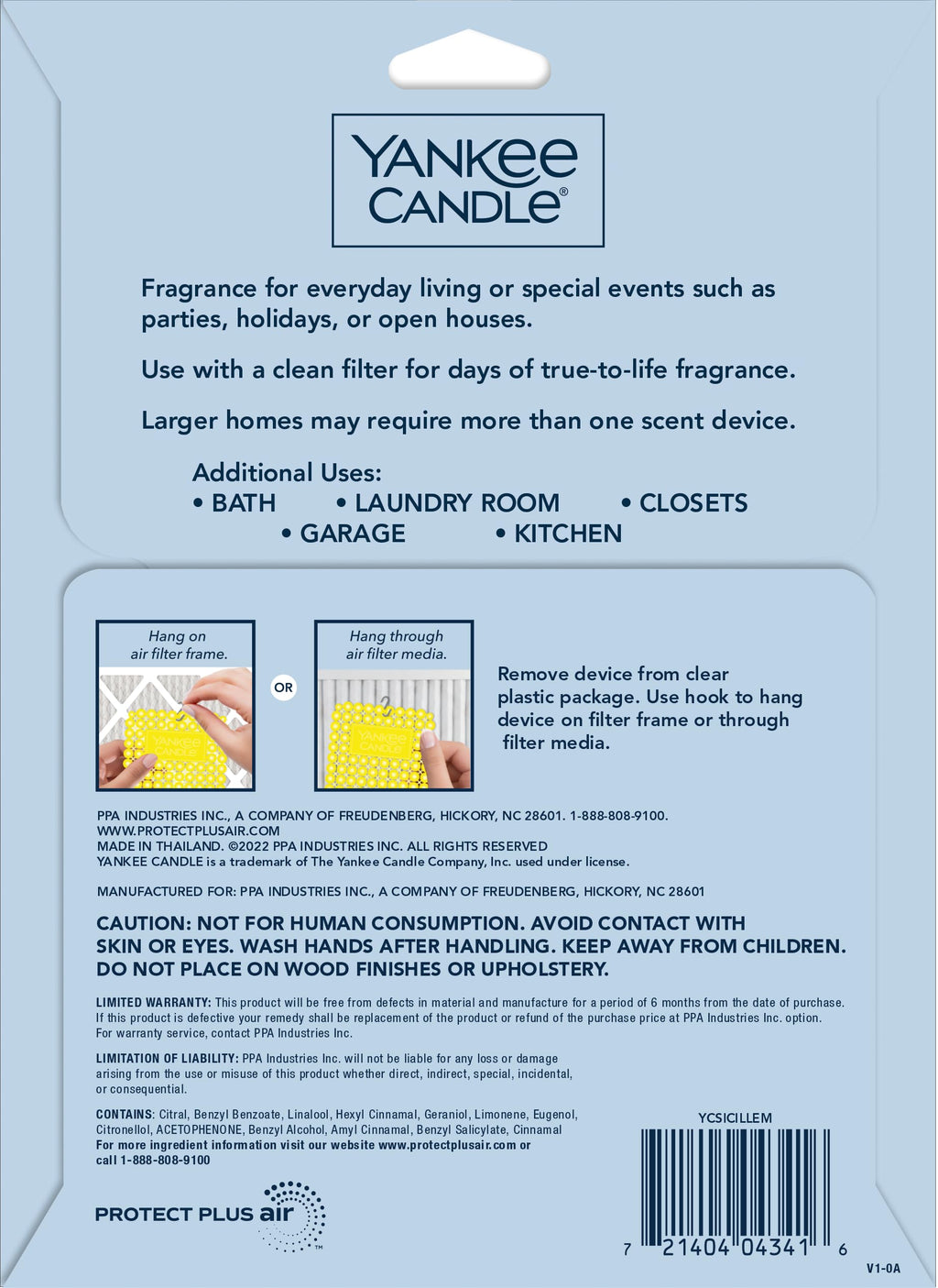 Yankee Candle Whole Home Air Freshener, Long Lasting Odor Eliminating Fragrance for Home, Continuous Room Freshener, Sicilian Lemon (Pack of 4)