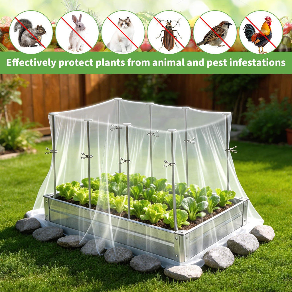 8 Pack 2.7ft Metal Garden Netting Covers Kit for Raised Beds