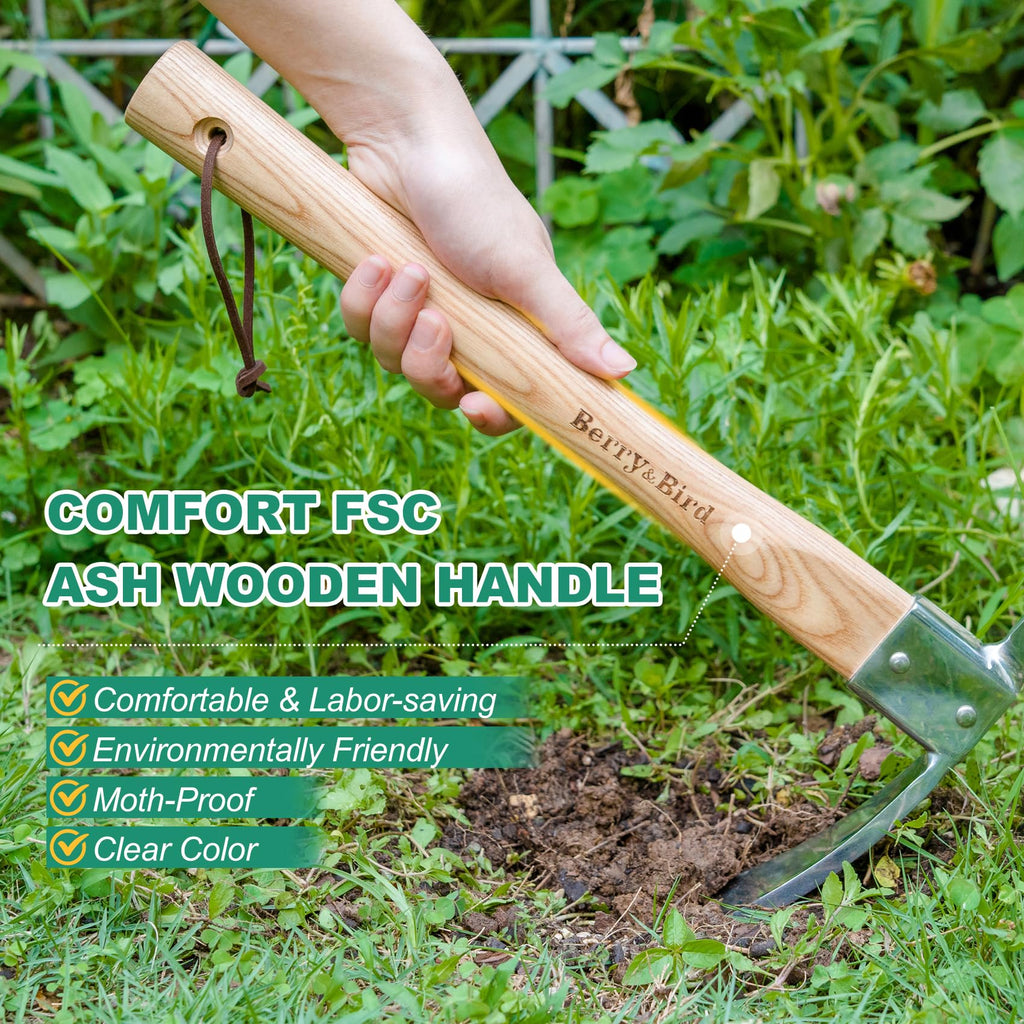 Berry&Bird Garden Mattock Pick Axe, 14.9" Digging Tool with Wood Handle