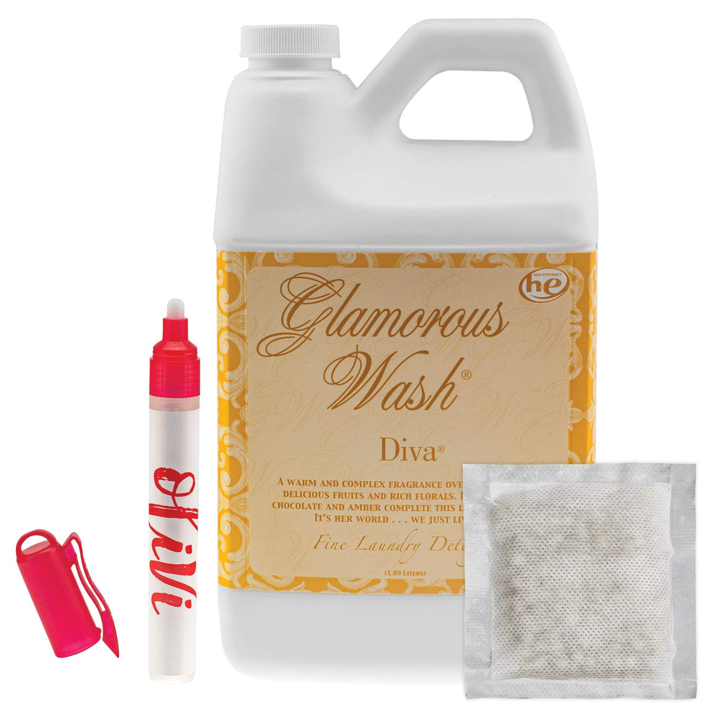 Tyler DIVA Glamorous Wash Laundry Detergent- 64oz - With Olivi Stain Remover Pen - Fresh Scented Sachet - Laundry Detergent - For Washing Clothes, Linen, Lingerie, Expensive Fabric, Sheets