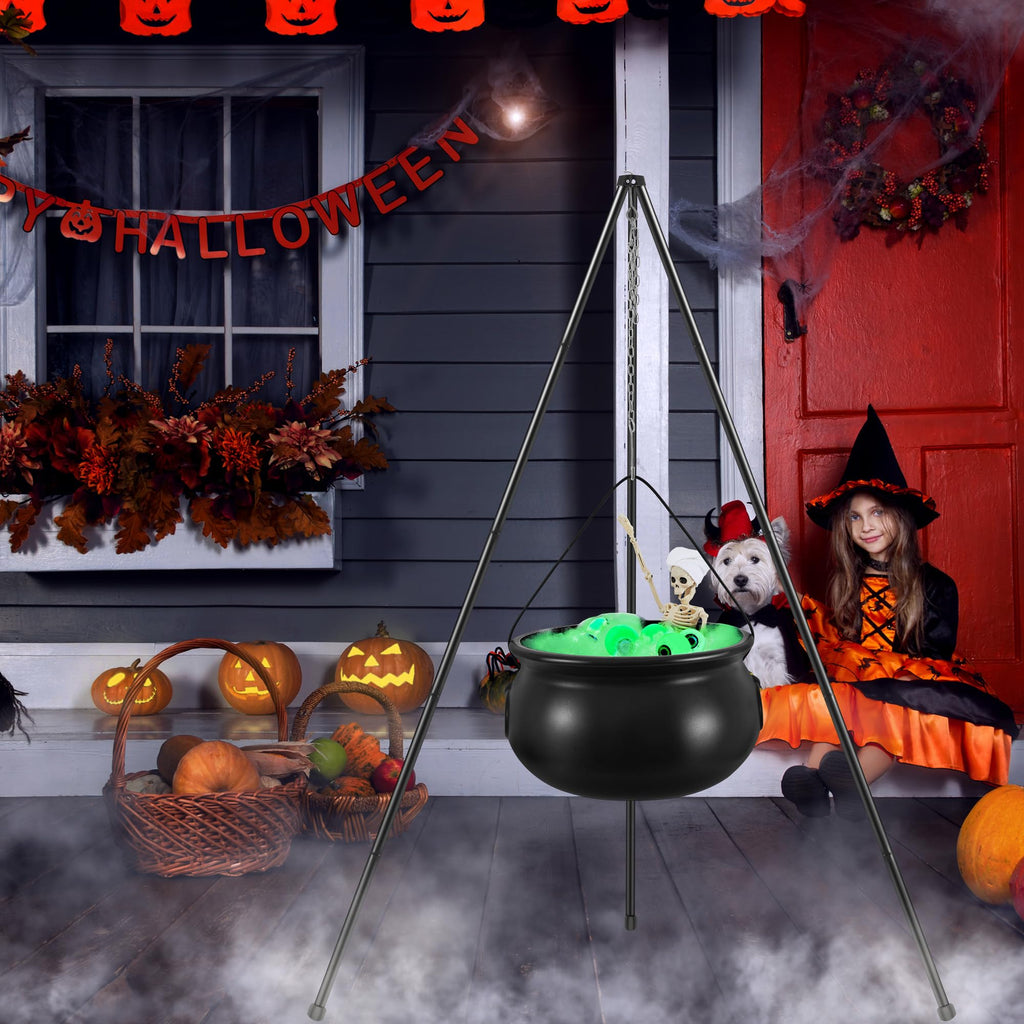 AYGXU Halloween Decorations Outdoor Indoor,Large Witches Cauldron on 52" Tripod with String Lights, Skeleton and Eyeballs,Hocus Pocus Decor,Witches Cauldron for Yard Patio Garden Lawn Decorations.