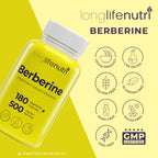Berberine 500mg HCL Extract – from Berberis Aristata Vulgaris, 180 Vegetarian Capsules, Digestive Supplement for Overall Well-Being, 6-Month Supply, Non-GMO,1000mg per Serving, GMP Certified, USA Made