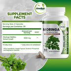 GreeNatr Pure Moringa Oleifera Leaf Extract Veggie Capsules 1000 mg. Natural Herbal Supplement. Energy, Mood, Memory and Focus Support. Premium Green Superfood (3 Bottles)