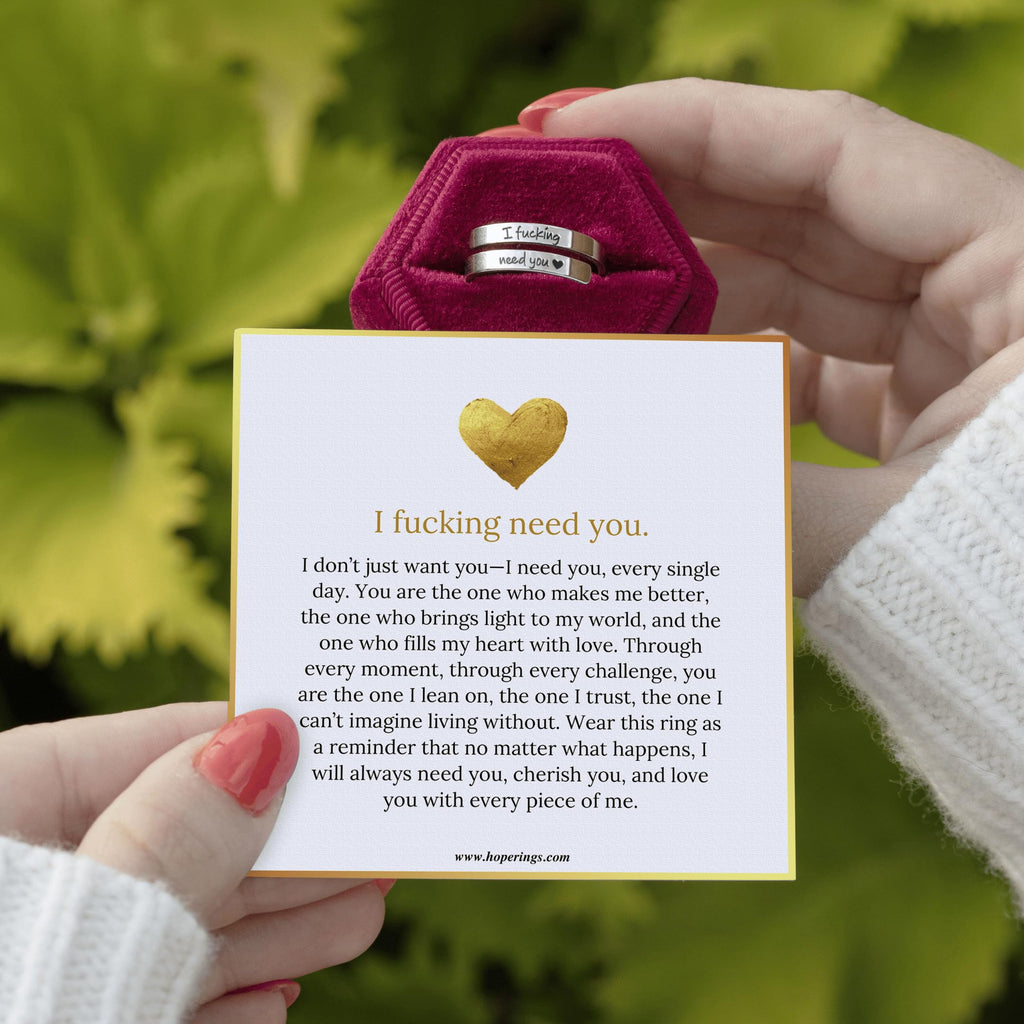 I F♡cking Need You Ring by Hope Rings – 304 Stainless Steel Rings for Her – Adjustable Couples with Gift Box & Message Card – Tarnish Free Jewelry – Romantic Gift for Girlfriend or Boyfriend