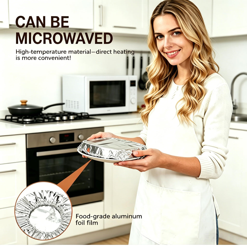 Aluminum Foil Elastic Food Cover, New Reusable Fresh Keeping Food Cover for Kitchen, Parties & Picnics, Heat Retaining Food Storage Covers for Bowls, Plates, Pots & Containers (50 Pcs)