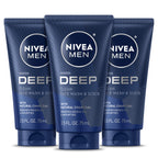 NIVEA MEN Deep Clean Face Wash and Scrub with Natural Charcoal, Exfoliating Face Wash for Men Removes Excess Oil, Dirt and Impurities, Beard Friendly Skin Care, 2.5 Fl Oz Tube, Pack of 3