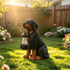 Dog Garden Statue, Rottweiler Solar Statue Holding Lantern,Rottweiler Gifts