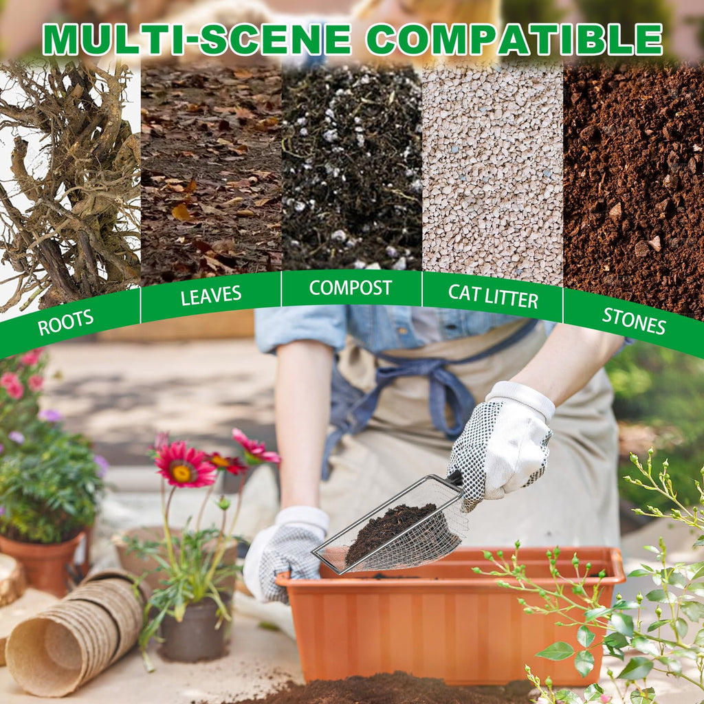 5pcs Soil Sifter Set for Gardening, Handheld Heavy-Duty Compost Shovel