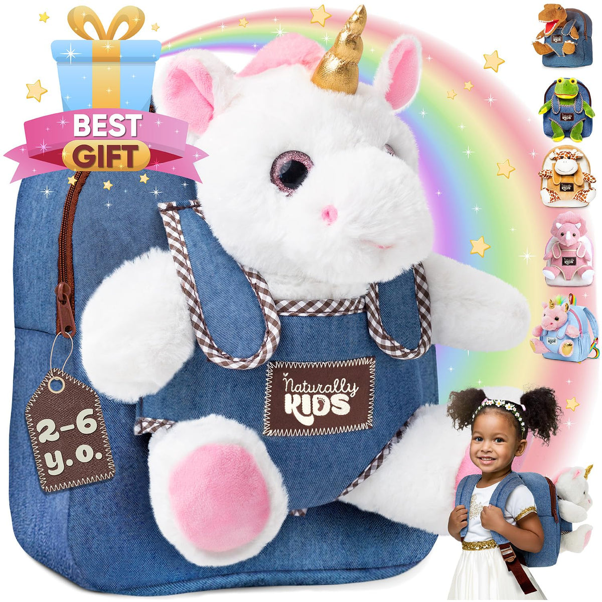 Naturally KIDS Unicorn Backpack, Toys 2 Year Old Girl Birthday Gift 3 4 5 6