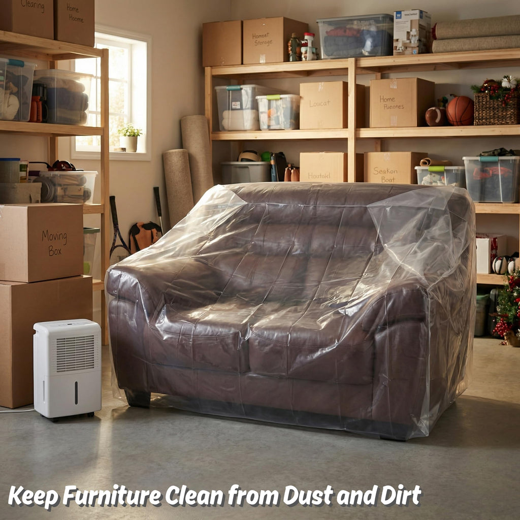 Wowfit Furniture Cover Dust-Proof Moving Bag for Loveseat, Sofa & Boxes – Clear, Odorless Plastic - 4mil-Thick – 68.1W x 42D x 62/41H Inches