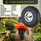 4 Pcs 4.10/3.50-4" Tire and Wheel Flat Free, 10 Inch Solid Rubber Tires with 5/8" Axle Bore Hole, 2.2" Offset Hub for Hand Truck, Wheelbarrow, Gorilla Cart, Garden Wagon Cart, Dolly, Utility Cart