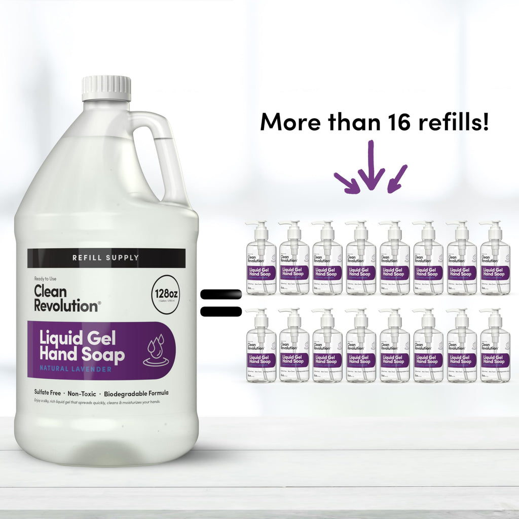 Clean Revolution Liquid Gel Hand Soap, Silky Rich Liquid, Quick Lather, Fast Rinsing, Contains Real Essential Oils (Natural Lavender) 128 Fl Oz