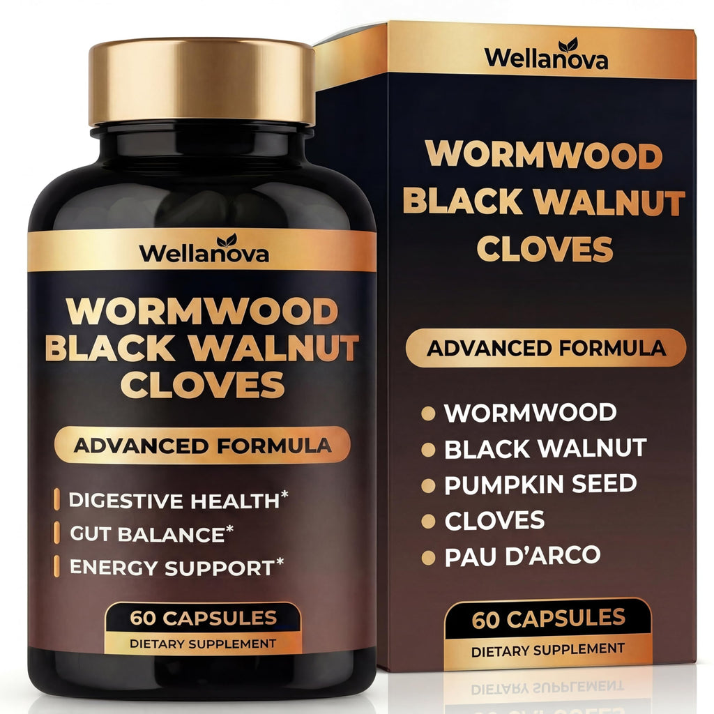 Wellanova Wormwood Black Walnut Clove Cleanse for Humans - Advanced Detox Formula for Adults - Gut Health Supplement with Wormwood Herb, Black Walnut Hull Extract & Clove - 60 Capsules