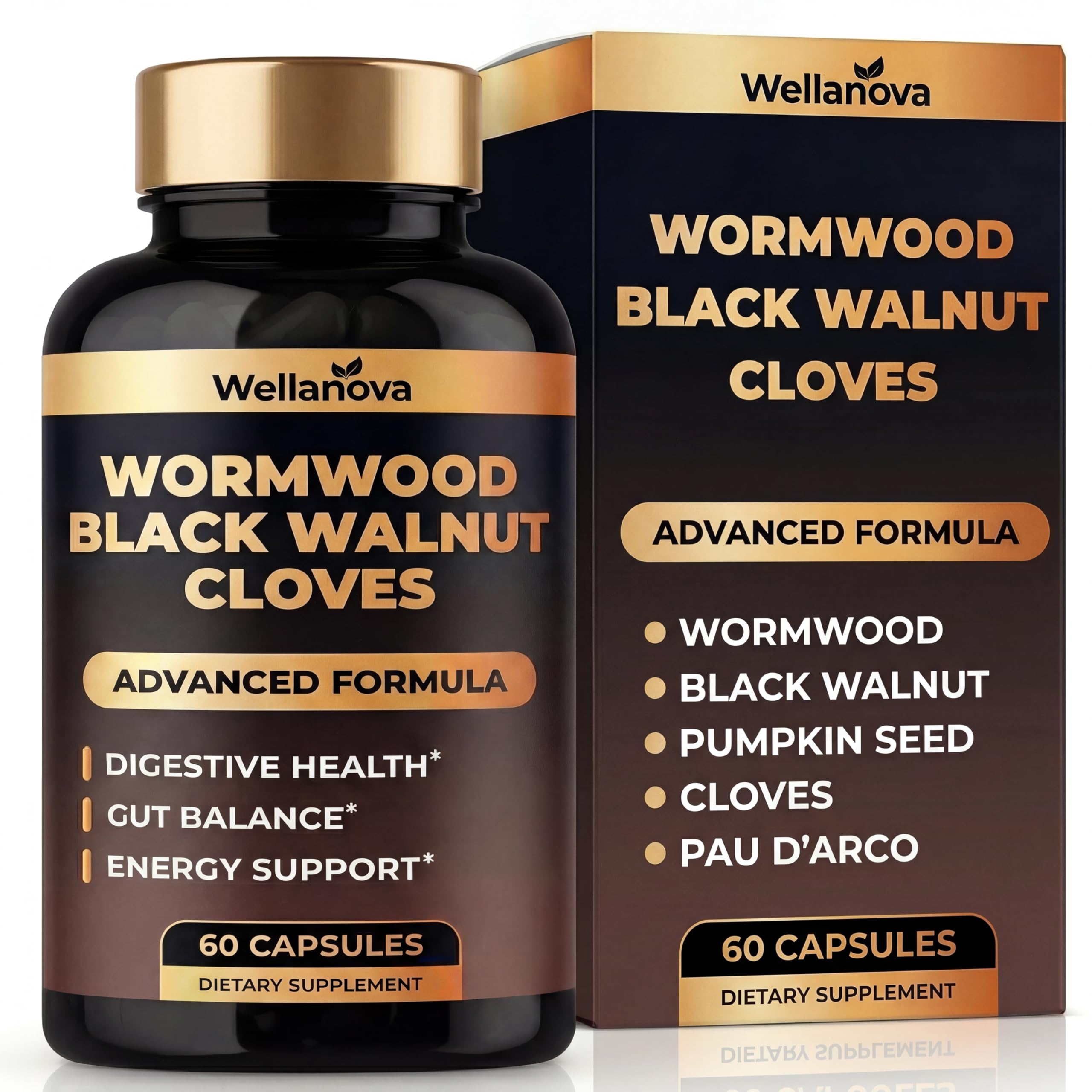 Wellanova Wormwood Black Walnut Clove Cleanse for Humans - Advanced Detox Formula for Adults - Gut Health Supplement with Wormwood Herb, Black Walnut Hull Extract & Clove - 60 Capsules
