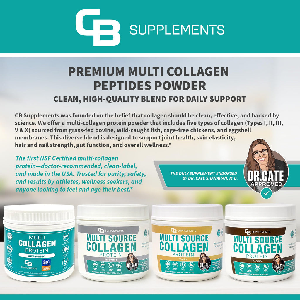 CB Supplements NSF Certified for Sport Multi Collagen Protein Powder Bone, Skin, Hair, and Joint Support | Hydrolyzed Collagen Supplements (58 Servings (Pack of 1), Unflavored)