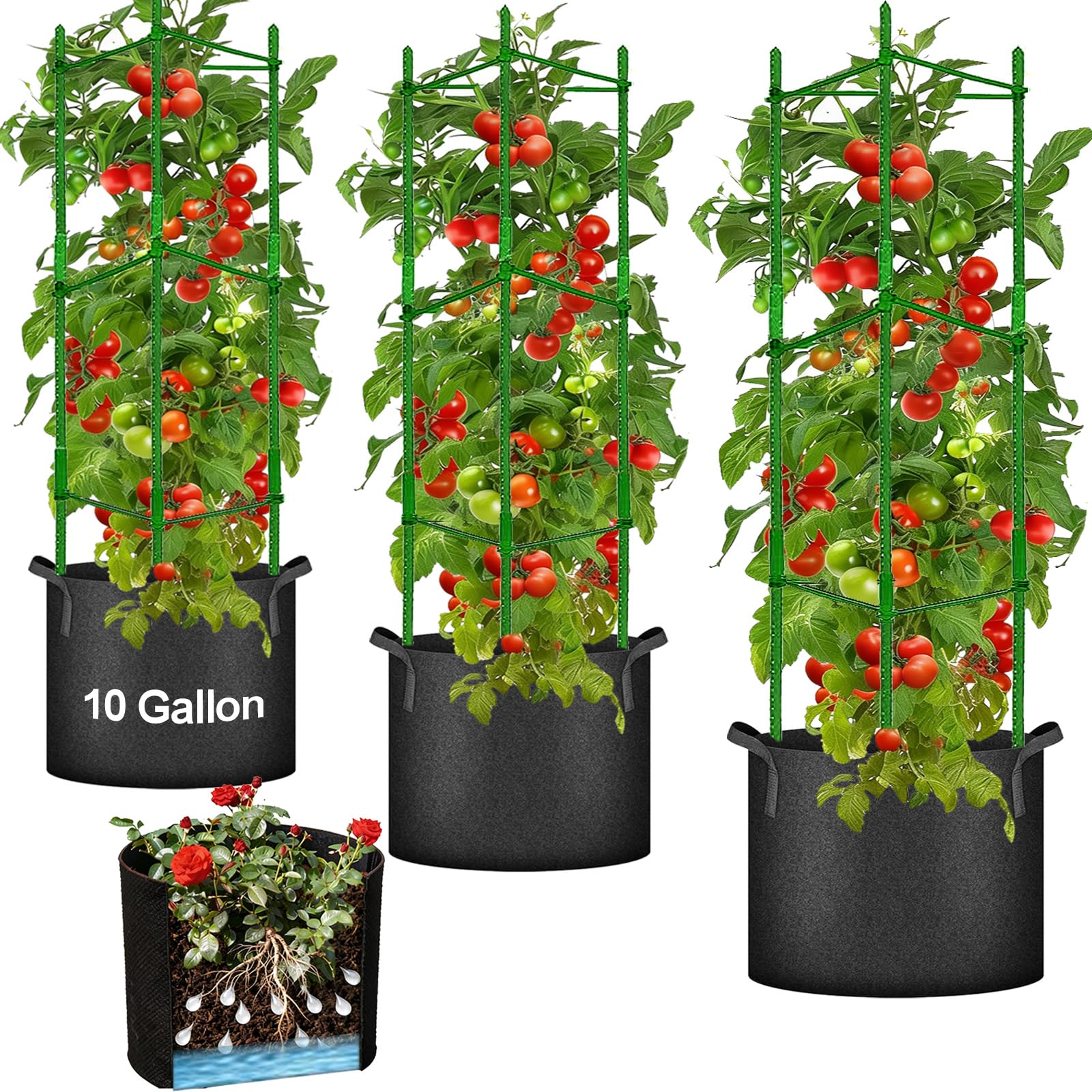 Moirsunt Tomato Cages with 10 Gallon Grow Bags, 48 Inches Tomato Planter