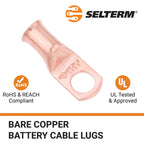 SELTERM 25pcs 2 AWG 3/8" Stud Heavy Duty Bare Copper Battery Cable Lugs
