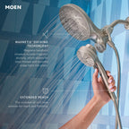 Moen Engage Magnetix Matte Black Multi-Function Handshower and Rainfall Shower Head Trim Combo with Shower Handle, Tub Spout, Metal Hose, and Valve, 82304BL