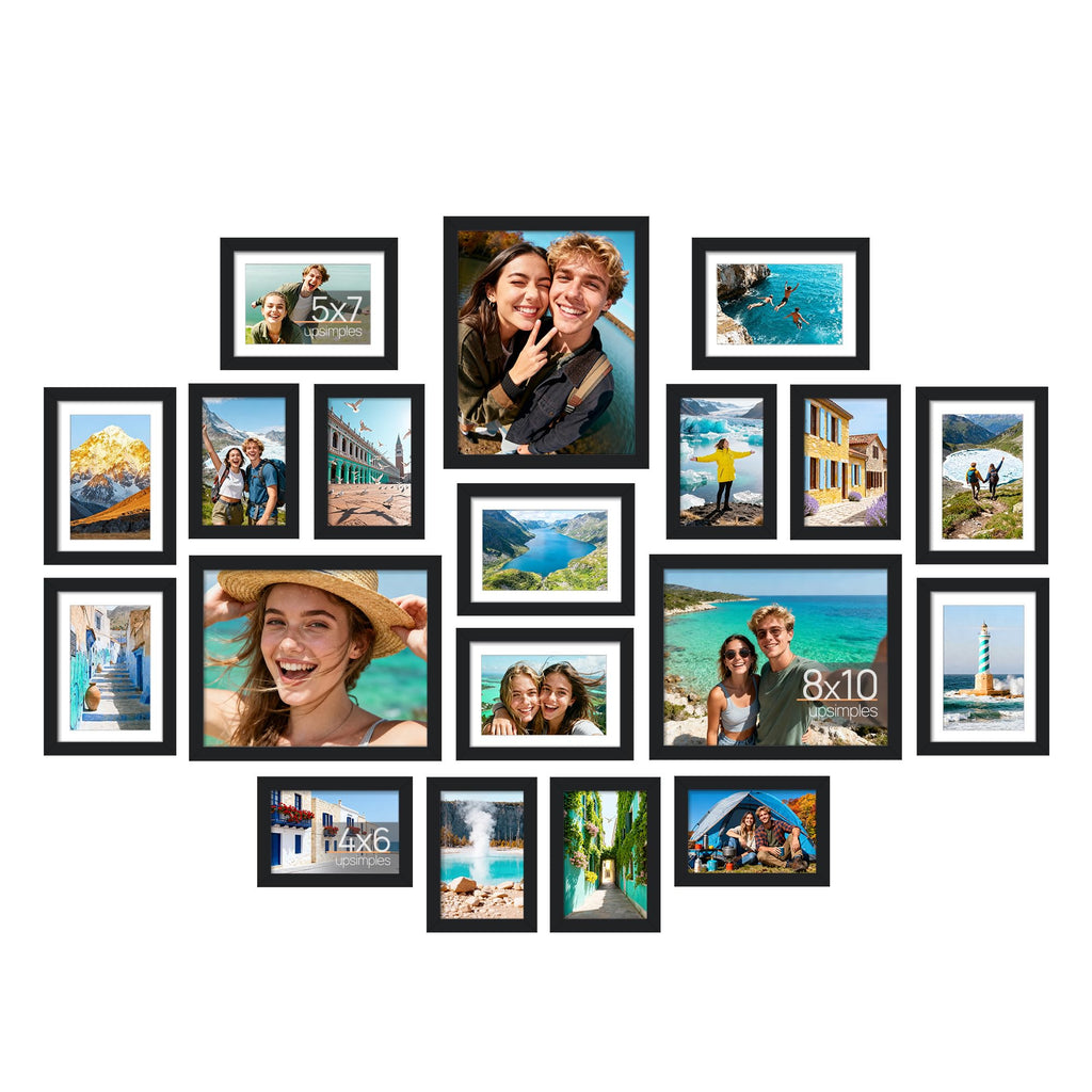 upsimples Picture Frames set of 19, Including 8x10, 5x7, 4x6 Black Frame