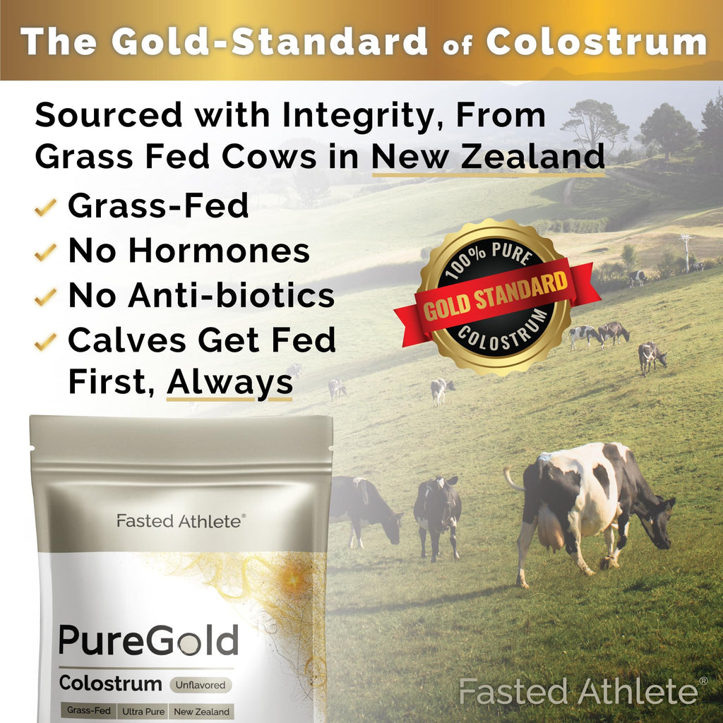 PureGold - Bovine Colostrum Powder - 100% Pure New Zealand Grass Fed, Supports Gut Health, Skin, Hair, & Immunity – Colostrum Supplement, Unflavored, 30 Travel Packets