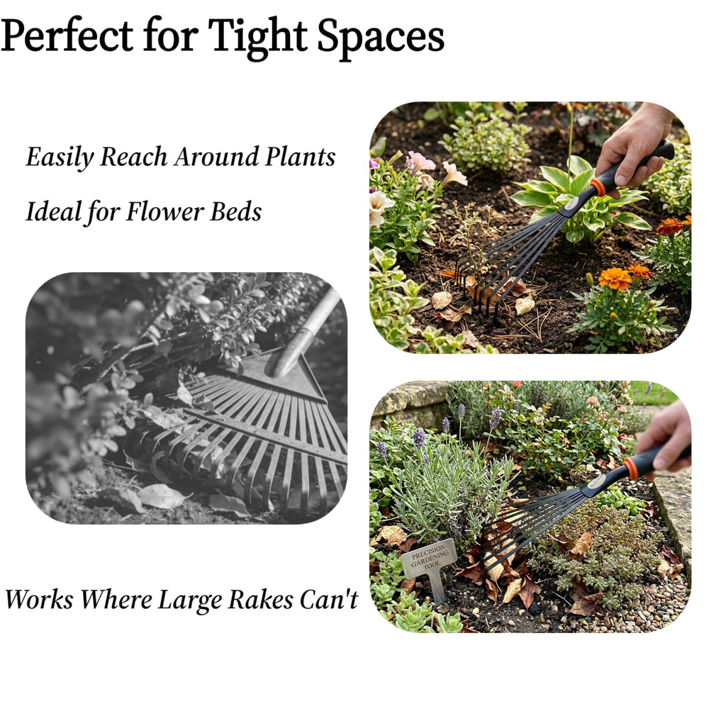 2 Pack Small Hand Rake for Gardening, Mini Leaf & Shrub Rake with Durable Steel Tines, Ergonomic Non-Slip Handle for Flower Beds, Lawn, Leaves & Yard Cleanup