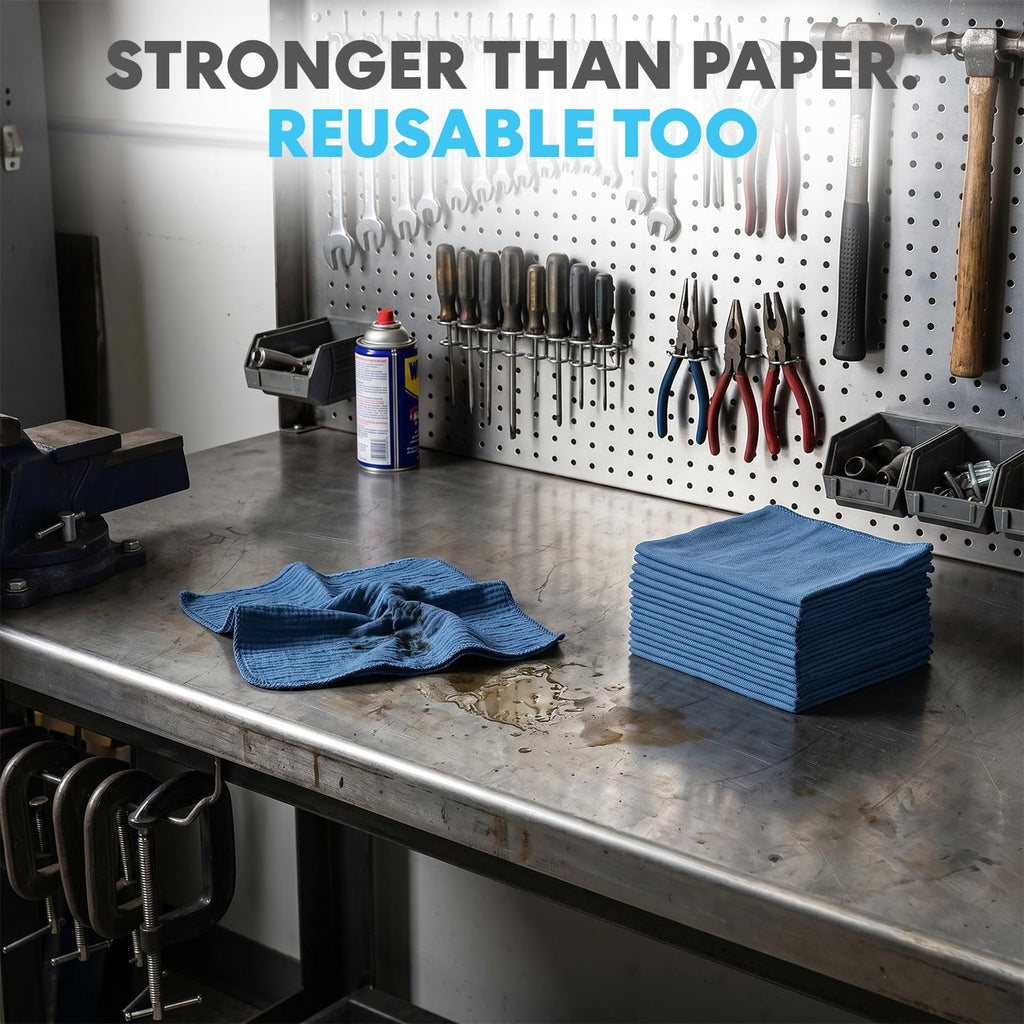 Simpli-Magic Cotton Shop Towels 14"x12" (150 Pack) – Reusable Cleaning Shop Rags for Automobiles, Industries, Garage and Homes (Blue)