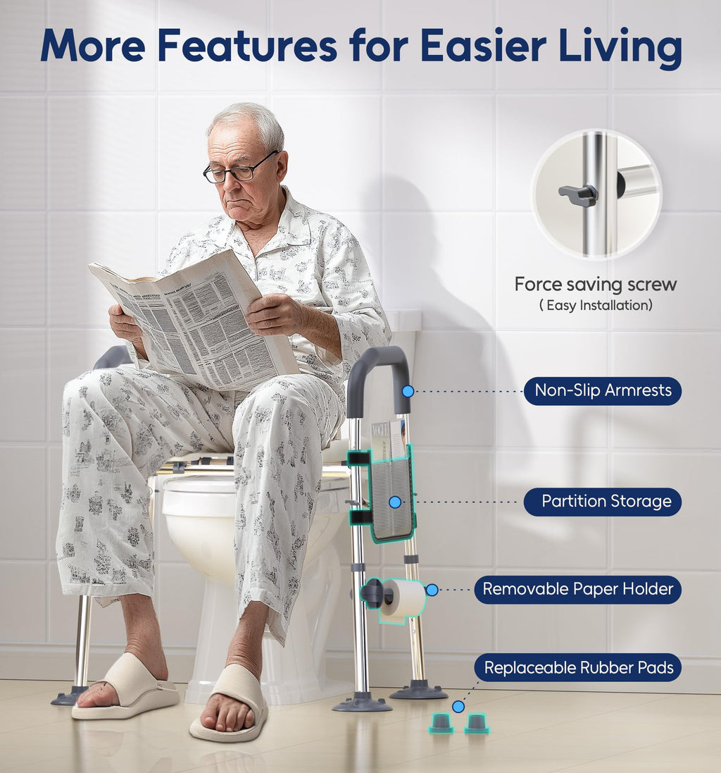 Bluelog Raised Toilet Seat with Handles, Width & Height Adjustable Toilet Seat Risers for Seniors, Heavy Duty 400lbs Elevated Toilet Seat for Elderly, Pregnant, Handicap, Fit Any Toilet