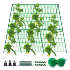48 x 48 Inch Foldable Cucumber Trellis for Raised Bed- A-Frame Garden Trellis for Climbing Plant Outdoor with Climbing Net and Plant Support Clip for Outdoor Plants Zucchini Vegetables Tomato Flowers