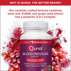 Qunol Blood Pressure Support, 3 in 1 Beets + CoQ10 + Grape Seed Extract, Beet Root Capsules That Supports Healthy Blood Circulation & Heart Healthy Energy, 60 Count (Pack of 2)
