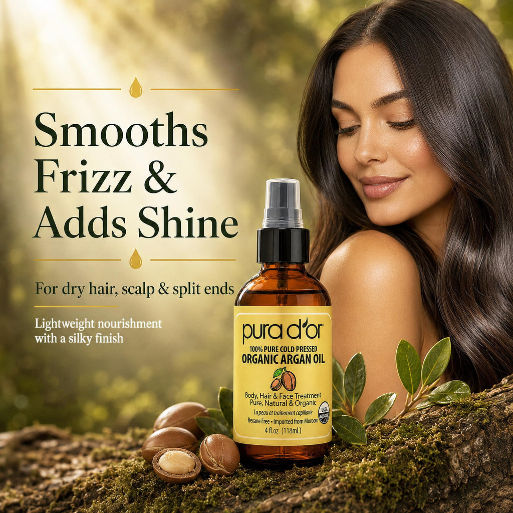 PURA D'OR USDA ORGANIC Moroccan Argan Oil Pure Cold-Pressed Hair & Skin 4oz