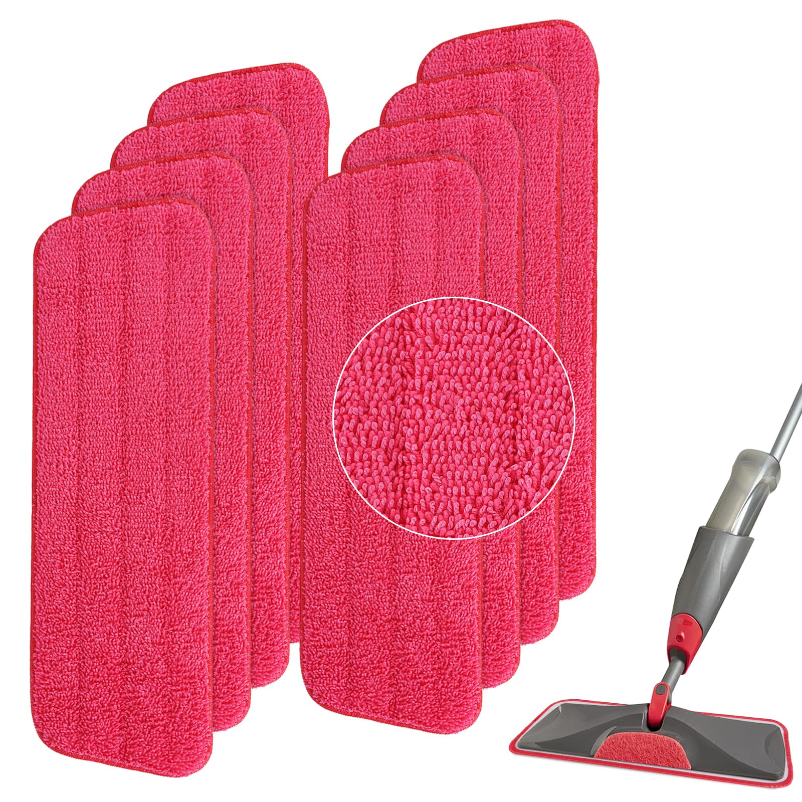 Replacement Microfiber Mop Pad for Rubbermaid Reveal Spray Mop - 8 Pack 16.5" Wet & Dry Floor Cleaning Refills Reusable Fit for Any Microfiber Reveal Flat Mop