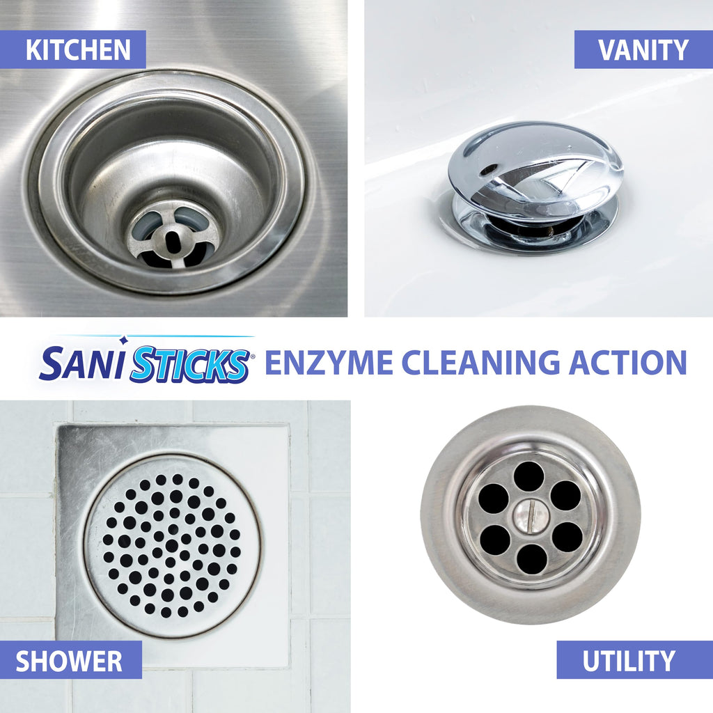 SANI 360° Sani Sticks Drain Cleaner and Deodorizer, 48 Count, Unscented Enzyme Pipe Cleaners, Eliminate Odors, Prevent Clogged Drains, Safe for Sinks, Bathtub Drains, Septic Tanks
