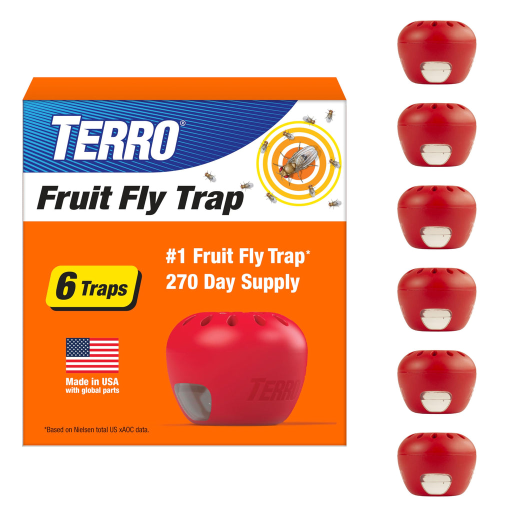 TERRO Fruit Fly Trap, 6-Pack Indoor Fly Traps with 270 Days Lure Supply