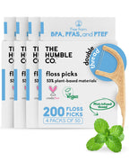 The Humble Co Dental Floss Picks for Teeth, 200 Count (Mint) - Double Thread Tooth Picks Flossers for Adults Gum Health - Toothpick Floss for Interdental Oral Care & Hygiene