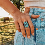 PSAMPMOS Boho Turquoise Rings for Women, Native American Western Large Bohemian Statement Open Adjustable Rings, Sizes 5-10