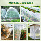 Fippy Garden Netting Kit, 10 X 50FT Garden Netting Pest Barrier with 10 Sets Garden Hoops and 20pcs Clips, Insect Netting Row Cover for Raised Beds Vegetable Fruits Flowers Protection