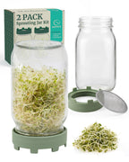 Elementi Sprouting Jar Kit - Set of 2 Wide Mouth Mason Jars with Sprout Lids & Stainless Steel Mesh Screen - Seed Sprouting Kit & Sprout Jars for Growing Broccoli Sprouts, Alfalfa, Mung Bean Sprouter
