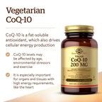Solgar Vegetarian CoQ-10 200 mg, 60 Vegetable Capsules - Heart Healthy, Protective Antioxidant - Coenzyme Q10 (CoQ-10) Supplement - Vegan, Gluten Free, Dairy Free, Kosher - 60 Servings