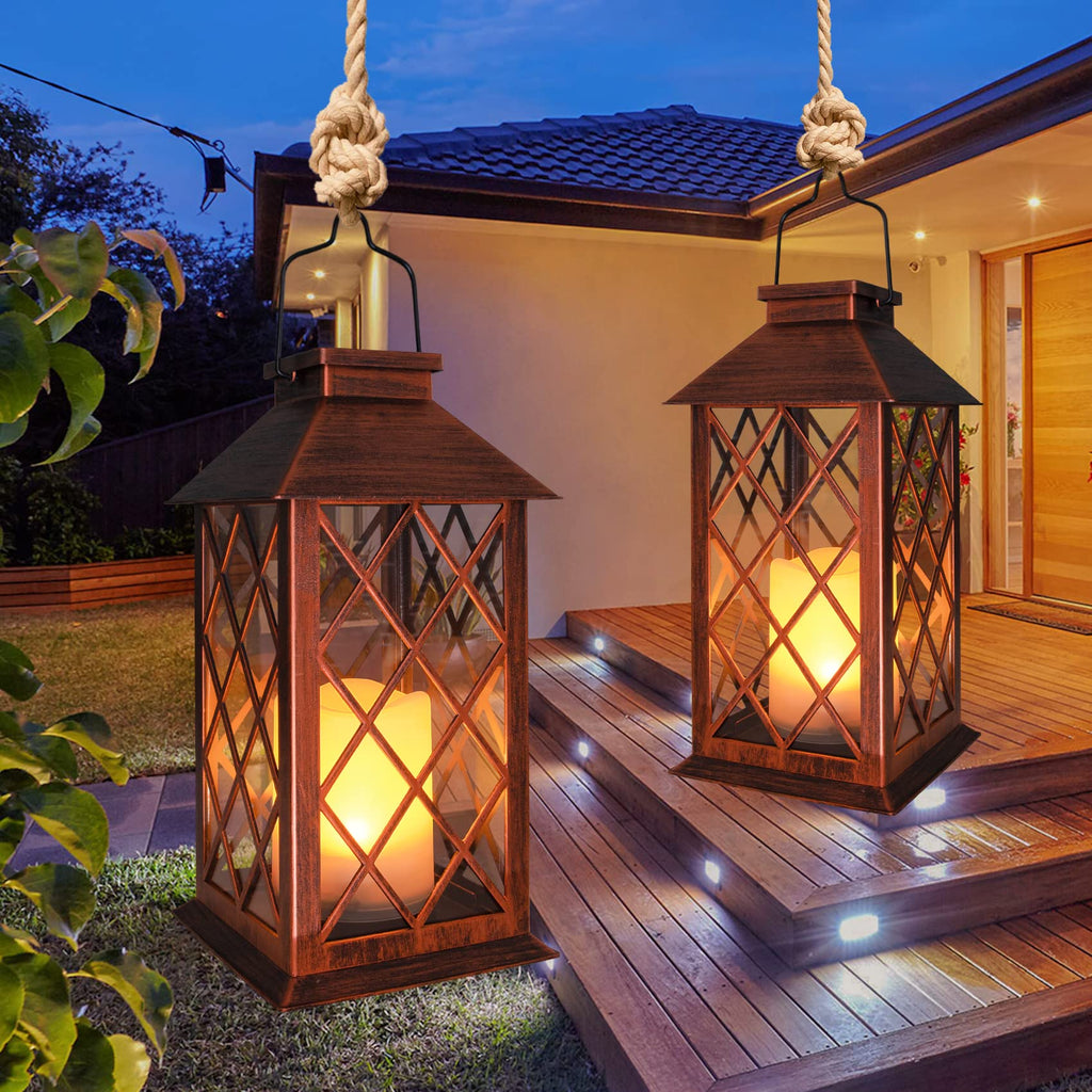 TAKE ME 14" Solar Lanterns Outdoor Garden Lantern Waterproof LED Flickering Flameless Candle Mission Lights for Table,Outdoor,Party