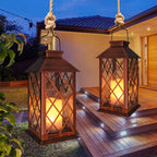 TAKE ME 14" Solar Lanterns Outdoor Garden Lantern Waterproof LED Flickering Flameless Candle Mission Lights for Table,Outdoor,Party