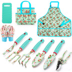 Garden Tools Set, JUMPHIGH 10 PCS Heavy Duty Gardening Tools Includes Hand Trowel Rake Weeder Pruner, Gardening Gifts for Women, Garden Kit with Tote Bag, Apron, Gloves, Kneeling Pad