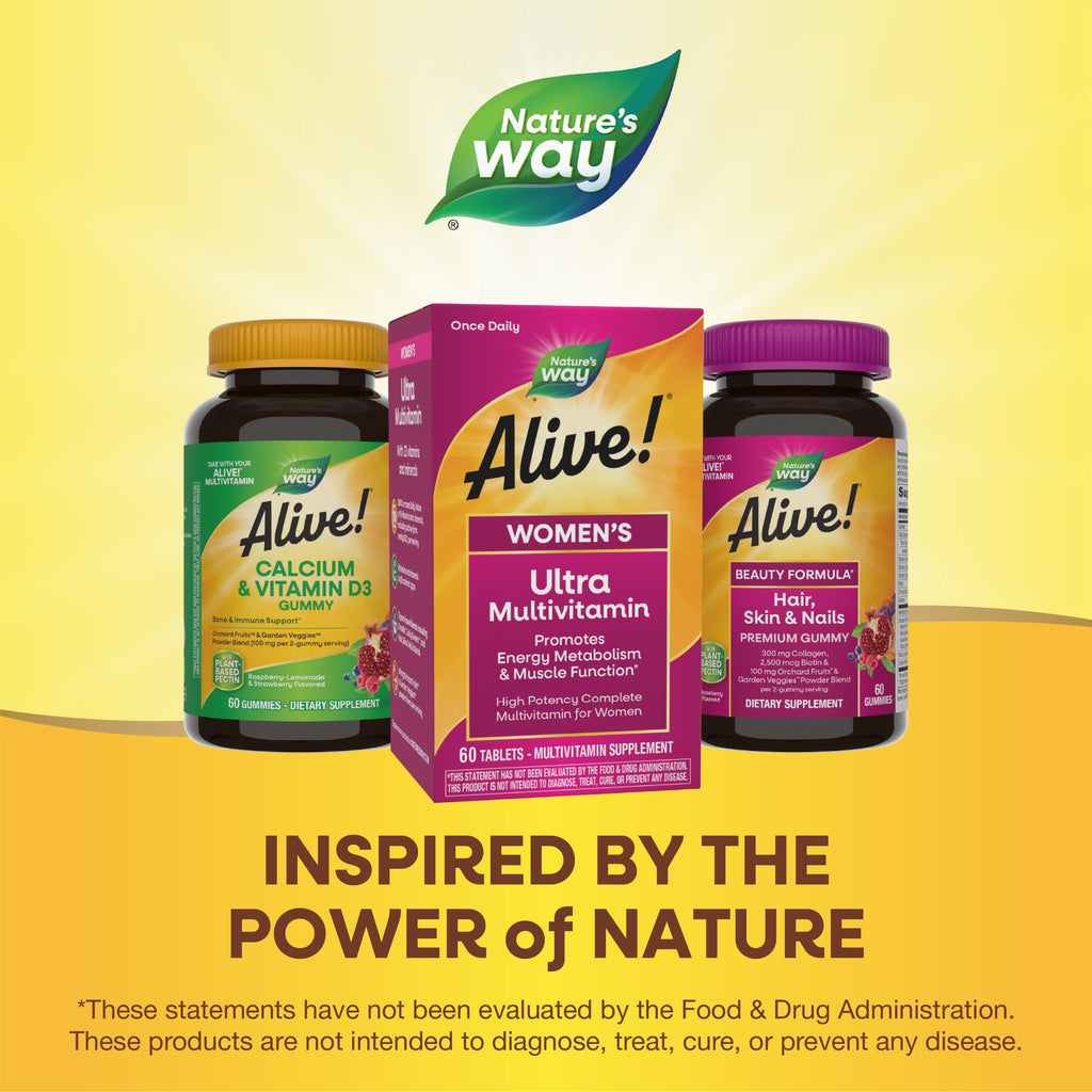 Nature's Way Alive! Ultra Multivitamin for Women, Complete Daily Women's Vitamins, High Potency Formula, Promotes Energy Metabolism and Muscle Function*, Vitamin A, C, D, Methylated B12, 60 Tablets