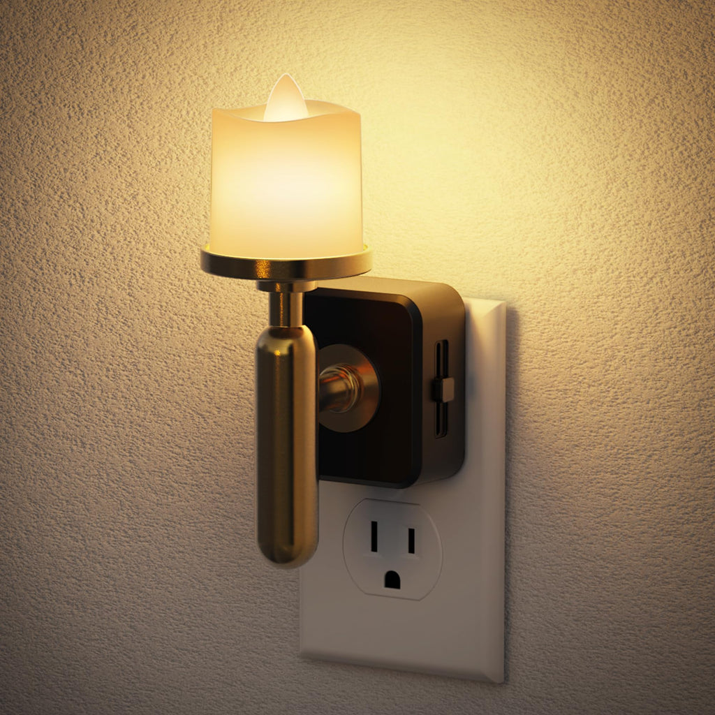 JandCase Candle Night Light, Night Lights Plug into Wall, 3000K Soft White, 0-100LM Adjustable Brightness, Dusk to Dawn Sensor NIghtlight for Dinning Room, Living Room, Bathroom, Hallway