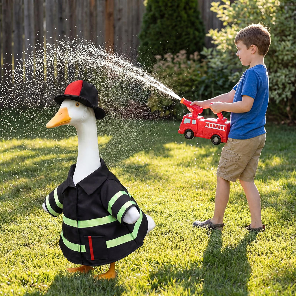 VercanMonth Porch Goose Outfit for 23‘' Porch Goose Geese Statue Halloween Clothes Costume Yard Patio Lawn Garden Decor(Firefighter)