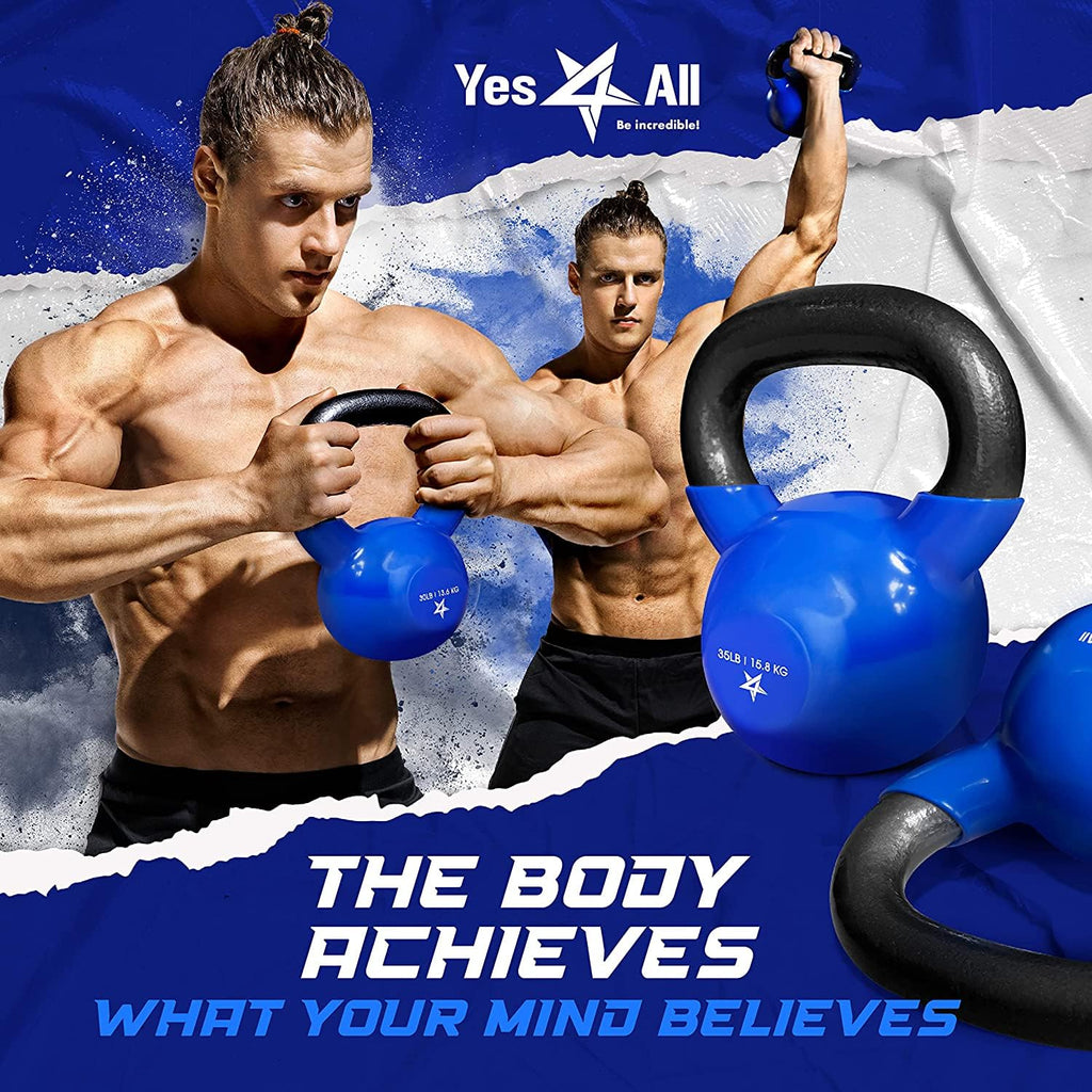 Yes4All Kettlebell, 10 lb Vinyl Coated Cast Iron Strength Training Kettlebells for Home Gym Exercises, Heavy Weights Gym, Fitness, Full Body Workout Equipment, Push up, Grip, Strength Training - Blue